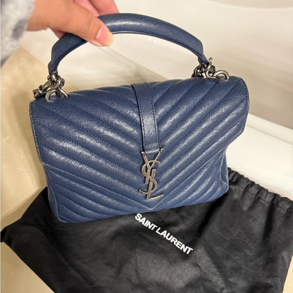 Saint Laurent Navy Quilted College Medium Bag